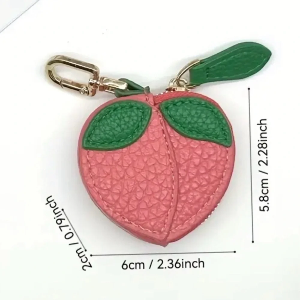 Peach Purse Bag Charm Zippered Coin AirTag AirPod storage Keychain NWT